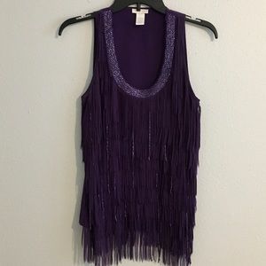 Cache XS fringe and beaded tank! Purple